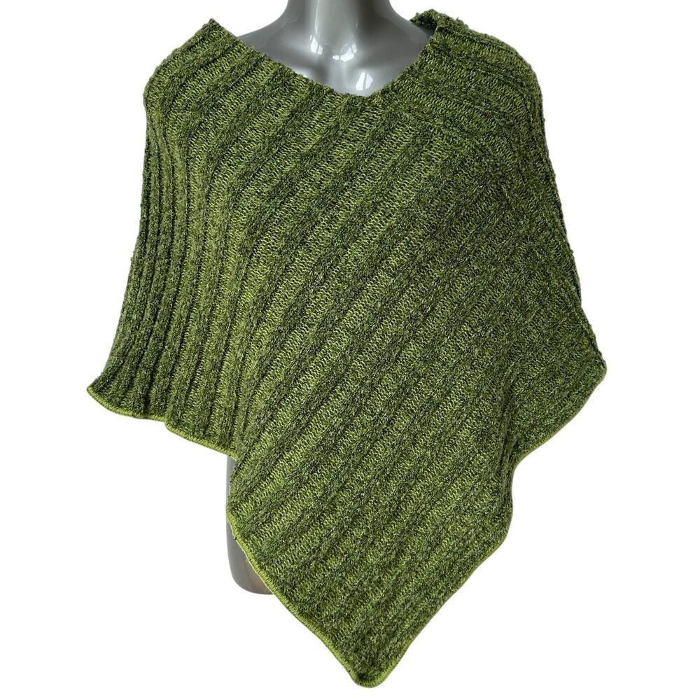 Vintage 212 New York Poncho Green Ribbed Knit Pullover Sweater Women's One Size